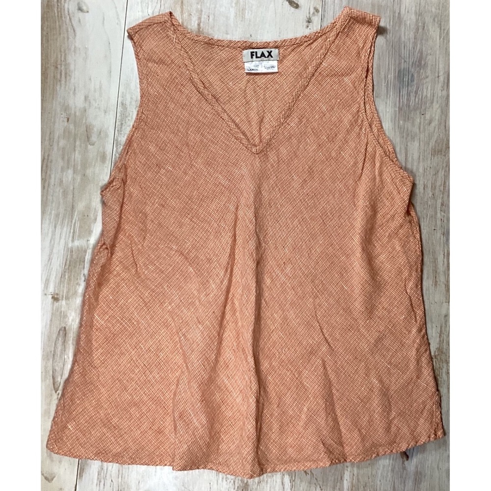 FLAX Linen 2 Piece Shirt and Tank Top Orange Grid Plaid Womens Large Minimalist - Picture 5 of 9